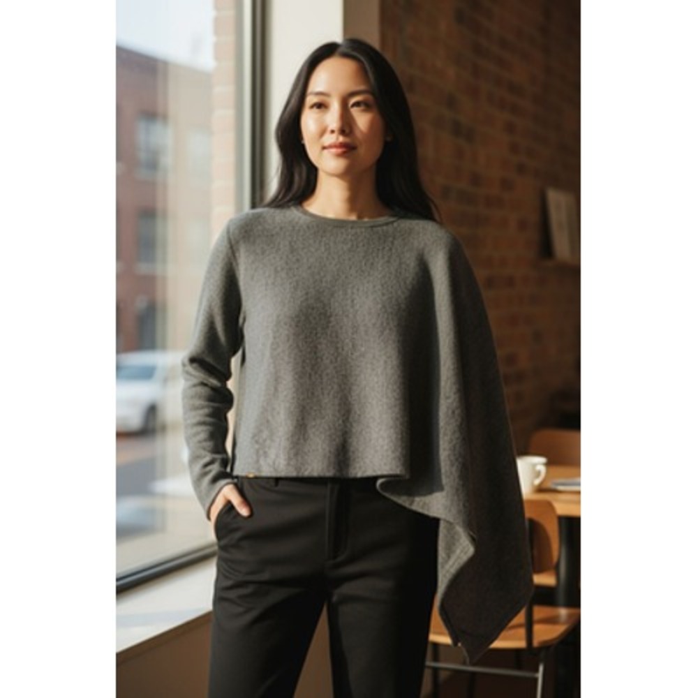 Maevy Concept Sweater Womens One Size Gray Asymmetrical Poncho Drape Pullover‎